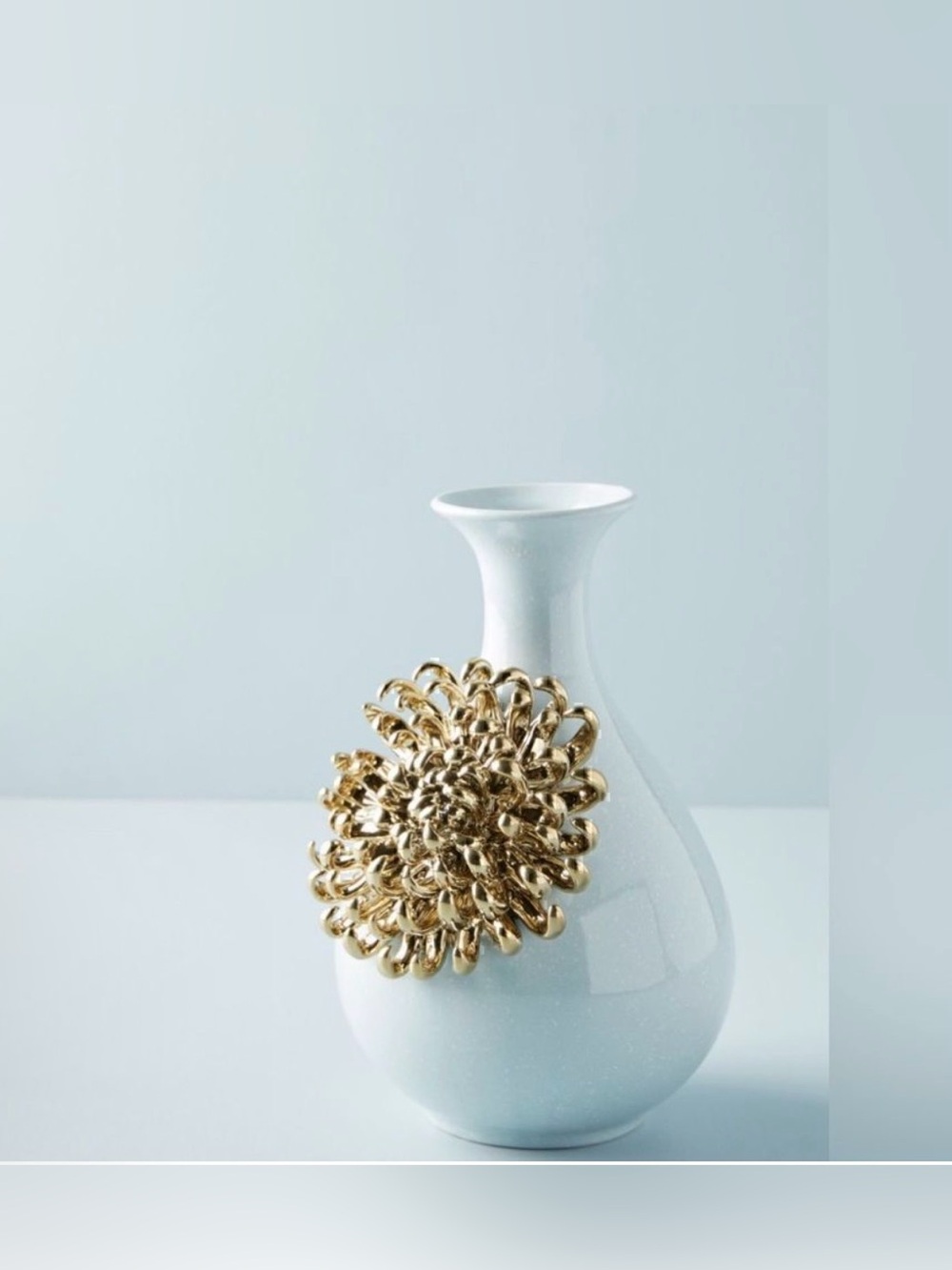 Anthropologie 3D Gold Chrysanthemum Flower Ceramic Bloom Vase BlueMint DEFECTIVE